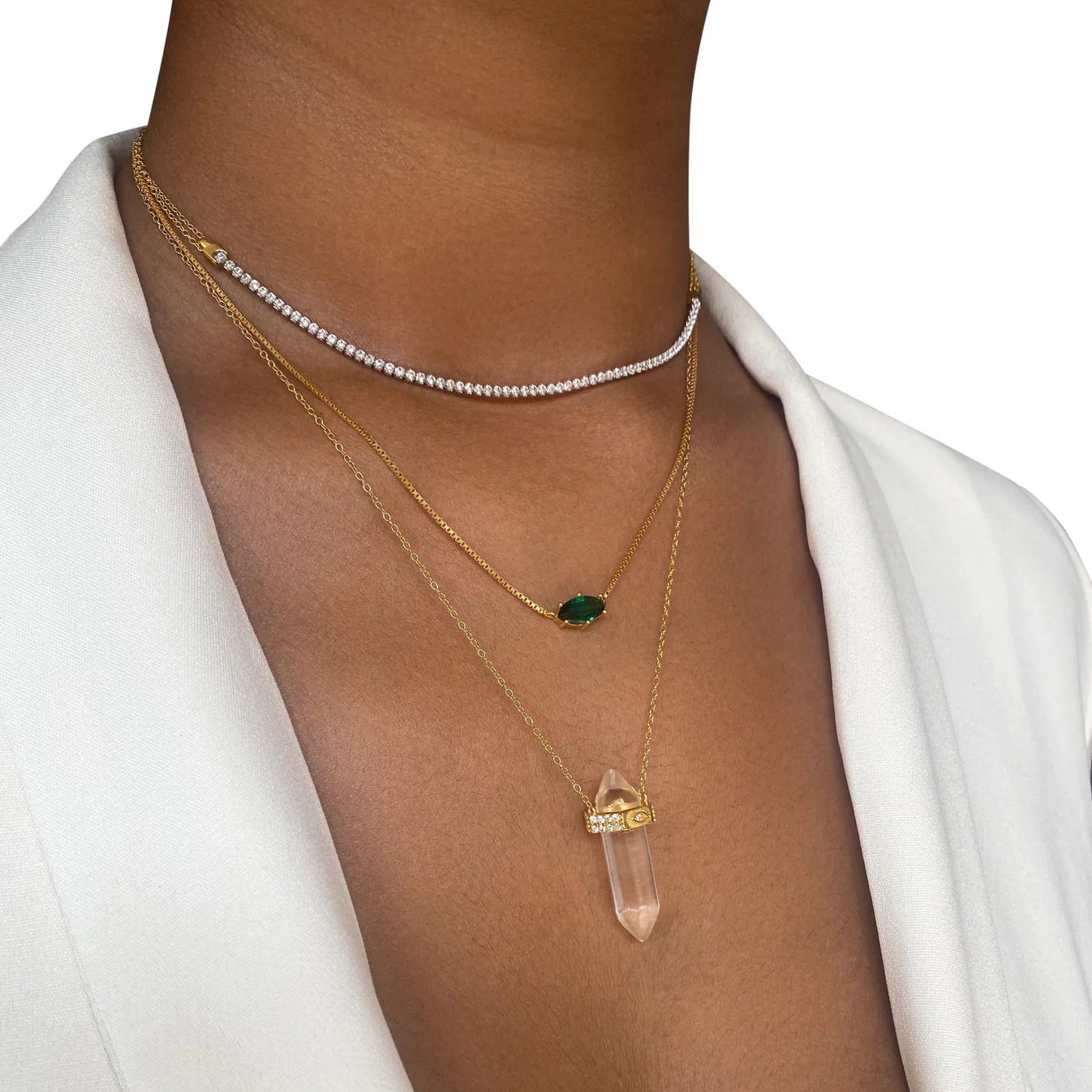 Adina Green Pendant Necklace -925 Sterling Silver Necklace with 18k Gold Plating