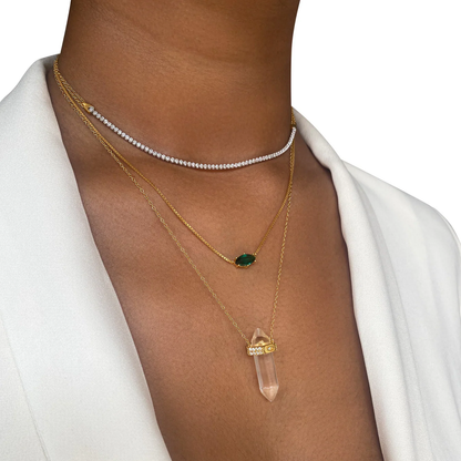 Nadia Sparkling Tennis Necklace - 925 Sterling Silver with 18K Gold Plating