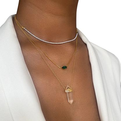 Adina Green Pendant Necklace -925 Sterling Silver Necklace with 18k Gold Plating