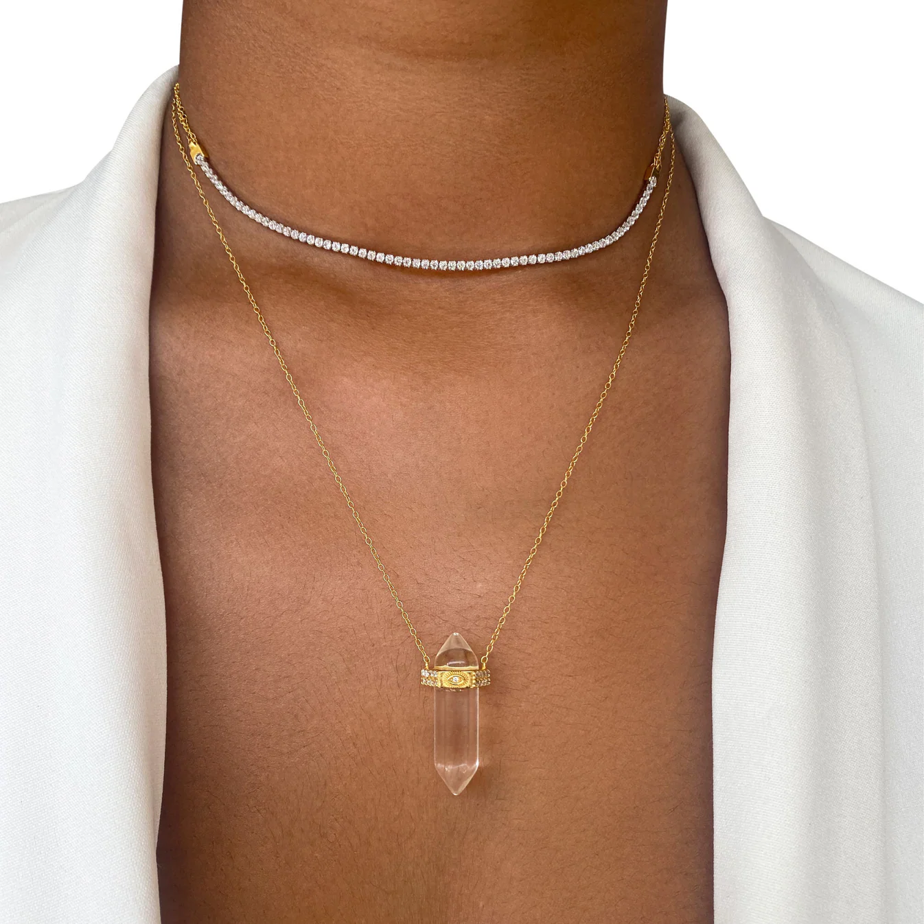 Nadia Sparkling Tennis Necklace - 925 Sterling Silver with 18K Gold Plating