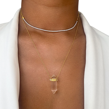 Nadia Sparkling Tennis Necklace - 925 Sterling Silver with 18K Gold Plating