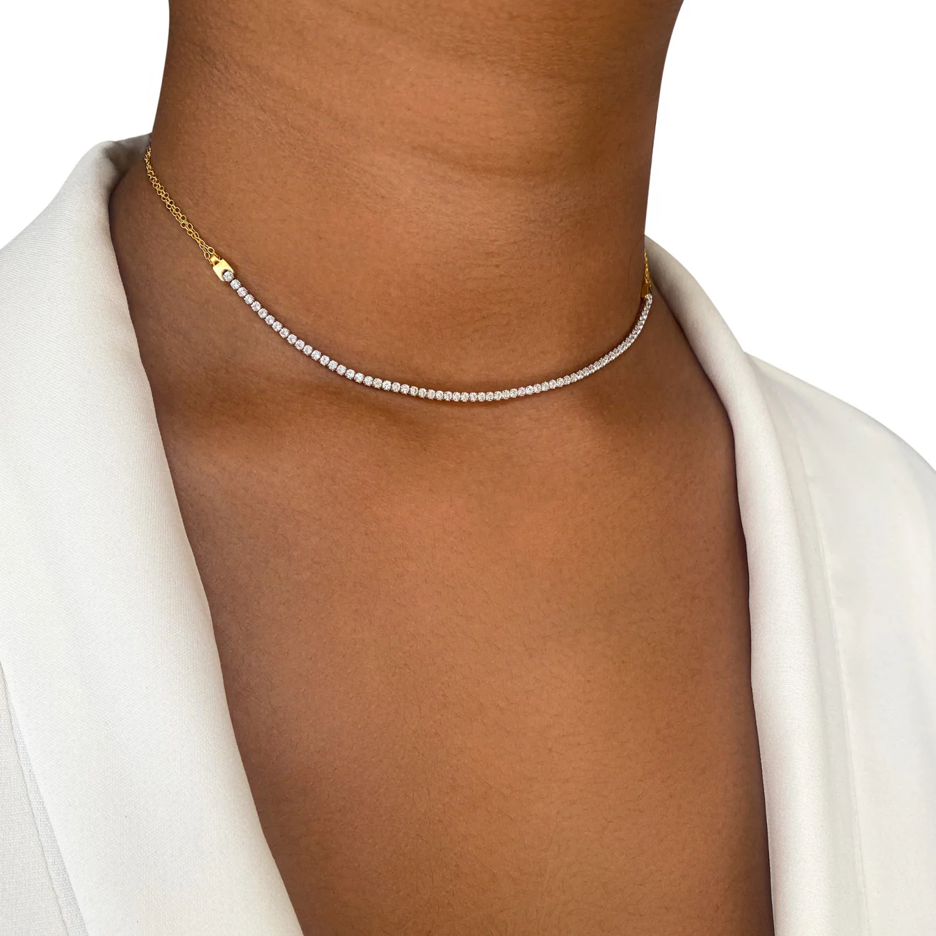 Nadia Sparkling Tennis Necklace - 925 Sterling Silver with 18K Gold Plating